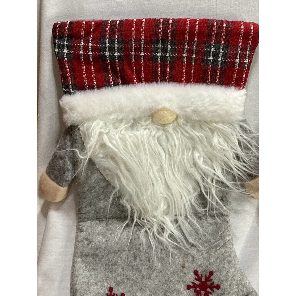 Christmas Stockings 3D Gnomes Plaid Gift Candy Bag Tree Hanging Ornament